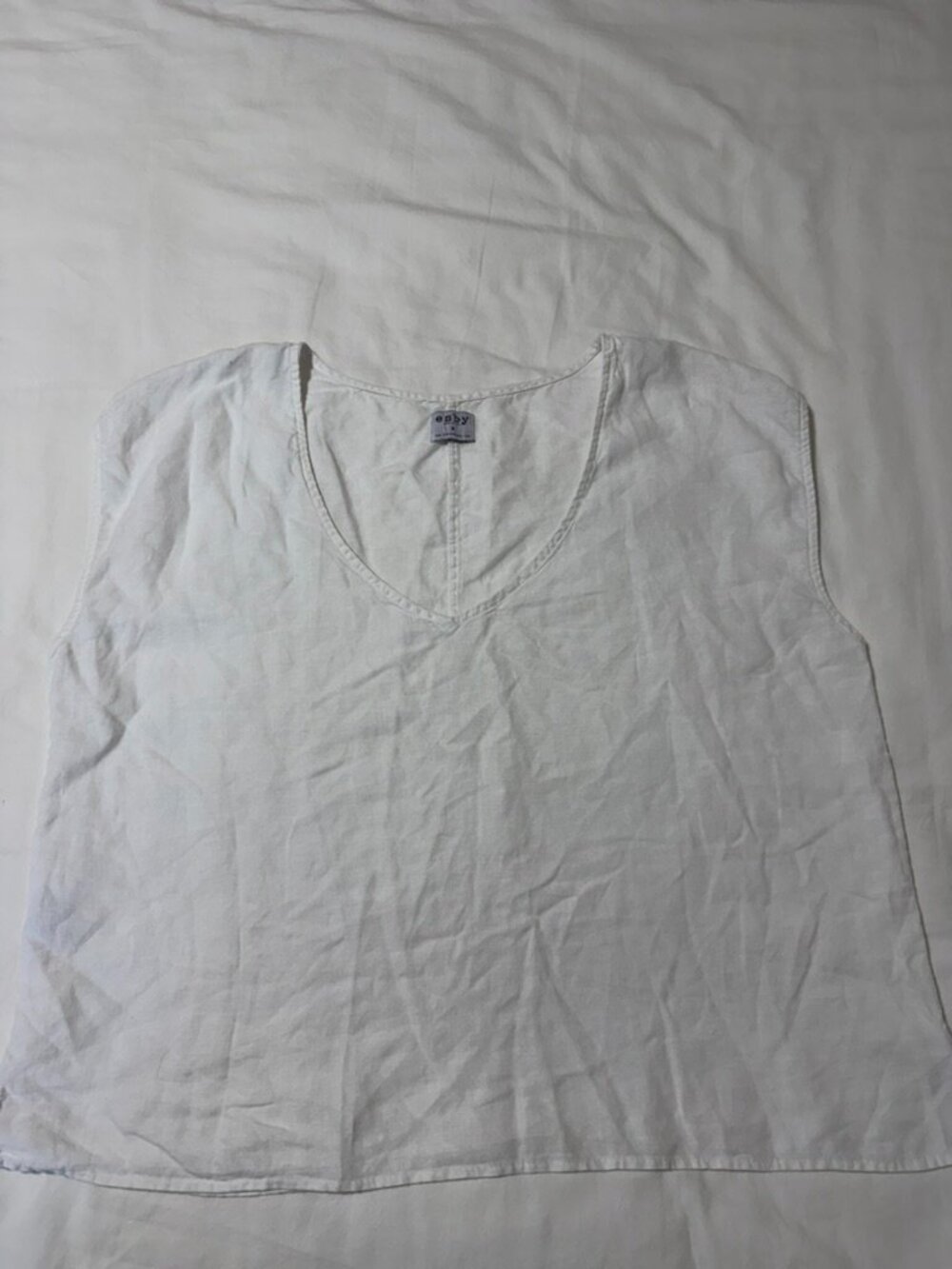 Esby Apparel 100% Linen V Neck Sleeveless Top White Medium